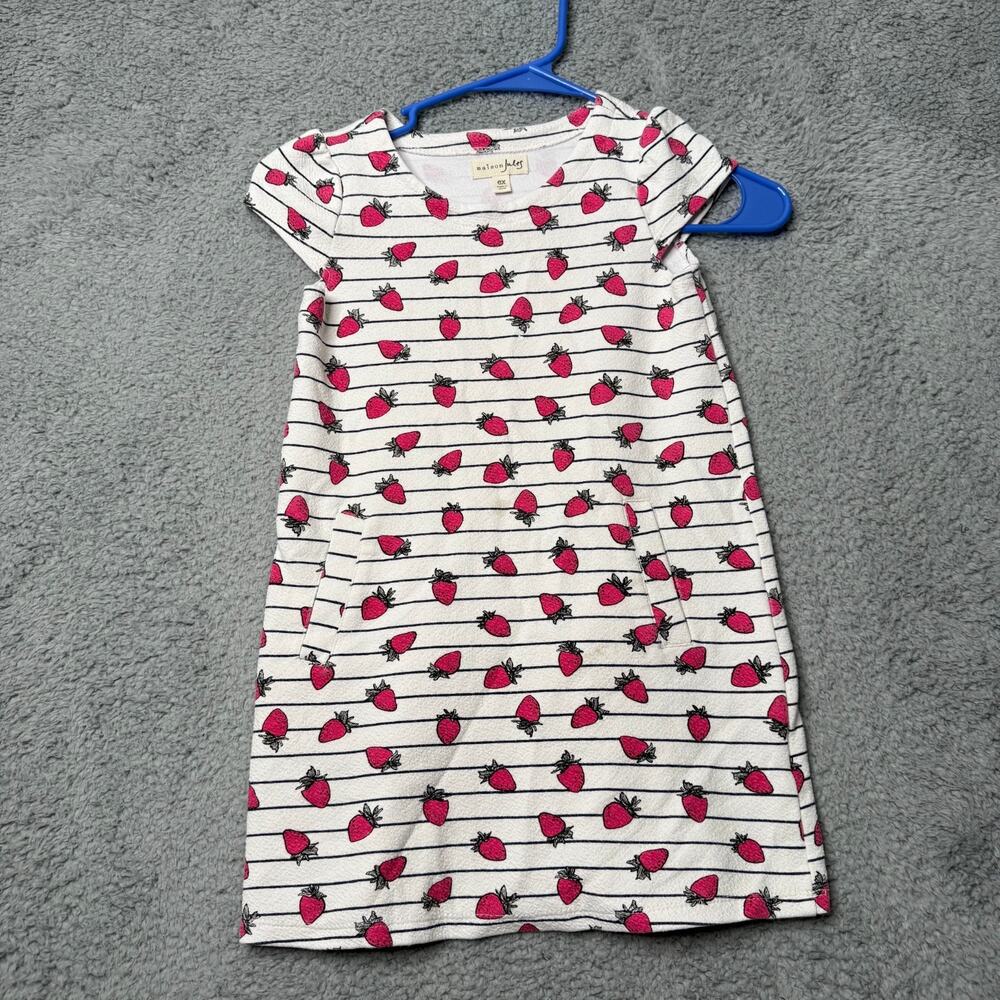 Maison Jules Dress with Pockets Girls 6X White Strawberry Print Short Sleeve